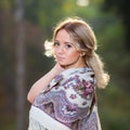 Young attractive woman at traditional shawl