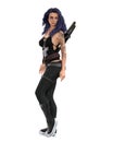 Young attractive woman wearing black goth urban fantasy outift with two swords sheathed on her back. 3D illustration isolated on Royalty Free Stock Photo