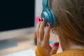 Young attractive woman working from home on her workplace. Royalty Free Stock Photo