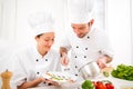 Young attractives professionals chefs cooking together Royalty Free Stock Photo