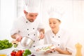 Young attractives professionals chefs cooking together Royalty Free Stock Photo