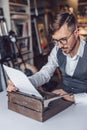 Young author with a retro typewriter Royalty Free Stock Photo