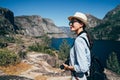 Young backpacker sightseeing o shaughnessy dam Royalty Free Stock Photo