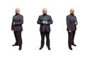 Young bald bearded man with glasses and a full-length suit. Isolated over white background. Royalty Free Stock Photo