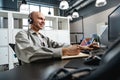 Young bald man working in a call center office Royalty Free Stock Photo