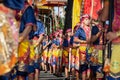 Young Balinese dancers at Denpasar street Royalty Free Stock Photo