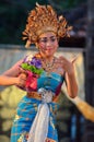 Young Balinese female dancer performing traditional dance Royalty Free Stock Photo