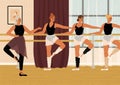 Young ballerina dancers training at ballet school choreography class