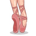 Young ballerina dancing, closeup on legs and shoes, standing in pointe position.