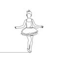 Young Ballerina one continuous line drawing vector illustration. artistic dance minimalism design