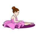 Young ballerina sitting on the floor, vector illustration