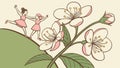 Young Ballerinas Dancing Amidst Spring Blossoms, vector design Generative AI Royalty Free Stock Photo