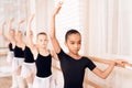 Young ballerinas rehearsing in the ballet class. Royalty Free Stock Photo