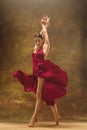 Young ballet dancer - Harmonious pretty woman with tutu posing in studio - Royalty Free Stock Photo