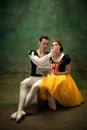 Young ballet dancers as a Snow White`s characters in forest modern tales