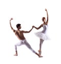 Young ballet dancers performing on white Royalty Free Stock Photo