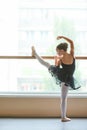 Young ballet performer training at class.