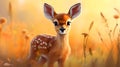 Young bambi deer, roe deer, beautiful, light brown with white spots, cartoon