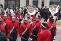 Young band members in a marching band in the Cherry Blossom Festival in Macon, GA