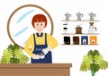 Young barista making coffee in a cafe vector Illustration,coffee shop.