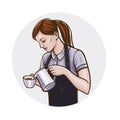 Young barista woman. Vector illustration. Woman in a coffee bar. Coffee concept. Restaurant concept.