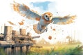 young barn owl on its maiden flight Royalty Free Stock Photo