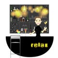 A young bartender sever bottles of alcohol and wine glass Vector flat design illustration
