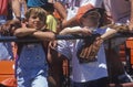 Young baseball fans watching game at Candlestick Park, San Francisco, CA