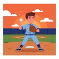 Young baseball player pitching ball on field with sunset background vector illustration Royalty Free Stock Photo