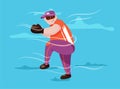 Young baseball player vector cartoon character design. Catcher in uniform and sunglasses waiting for ball Royalty Free Stock Photo