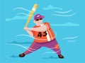 Young baseball player vector cartoon character design. Catcher in uniform and sunglasses waiting for ball Royalty Free Stock Photo