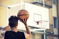 Young basketball player ready to shoot Royalty Free Stock Photo