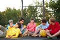 Young basketball players take a break Royalty Free Stock Photo