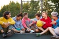 Young basketball players take a break Royalty Free Stock Photo