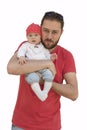 Young beard father and his baby girl isolated on white