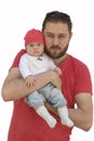 Young beard father and his baby girl isolated on white