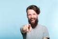 Mockery laughing grinning man point finger sneer Royalty Free Stock Photo