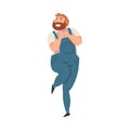 Young Bearded Man Cheerfully Dancing at Concert Vector Illustration