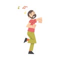 Young Bearded Man Dancing Moving Hands and Legs to Music Rythm Vector Illustration Royalty Free Stock Photo