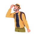 Young Bearded Man Engaged in Local Tourism Wearing Backpack and Hiking Vector Illustration
