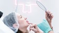 The young beautician doctor preparing to making injection in female lips. The doctor cosmetologist makes lip augmentation Royalty Free Stock Photo