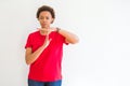 Young beautiful african american woman over white background Doing time out gesture with hands, frustrated and serious face Royalty Free Stock Photo