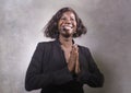 Young beautiful afro American woman coaching at seminar - happy and successful black businesswoman with headset speaking giving Royalty Free Stock Photo