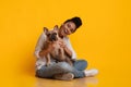 Young Beautiful Afro Woman Posing With Ger Cute Dog In Studio Royalty Free Stock Photo