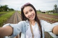 Young beautiful Asia woman photo selfie