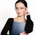 Young beautiful Asian businesswoman wearing eyeglasses with folder for papers Royalty Free Stock Photo