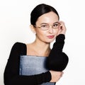 Young beautiful Asian businesswoman wearing eyeglasses with folder for papers Royalty Free Stock Photo