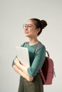 A Young Beautiful asian College Student Holding Laptop on Isolated White Background Royalty Free Stock Photo