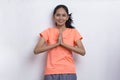 Young beautiful asian sport woman doing yoga relaxing meditating on white background Royalty Free Stock Photo