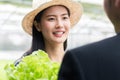 Young beautiful Asian woman harvesting hydroponic vegetable in her farm. healthy organic food